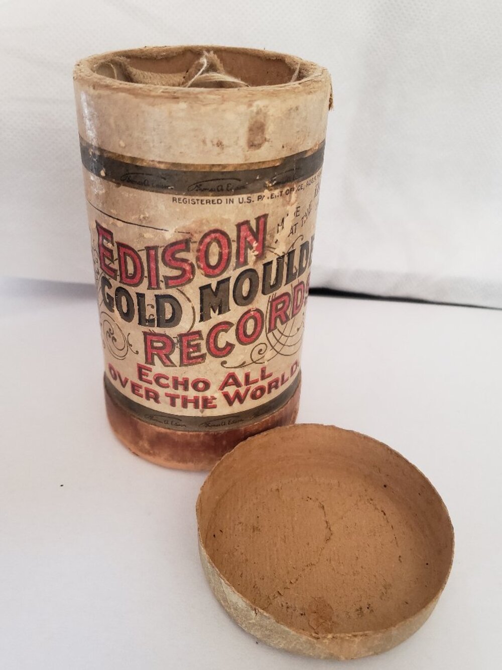 Antique 1904 Edison Gold Moulded Record Box Only - Echo All Over the World
